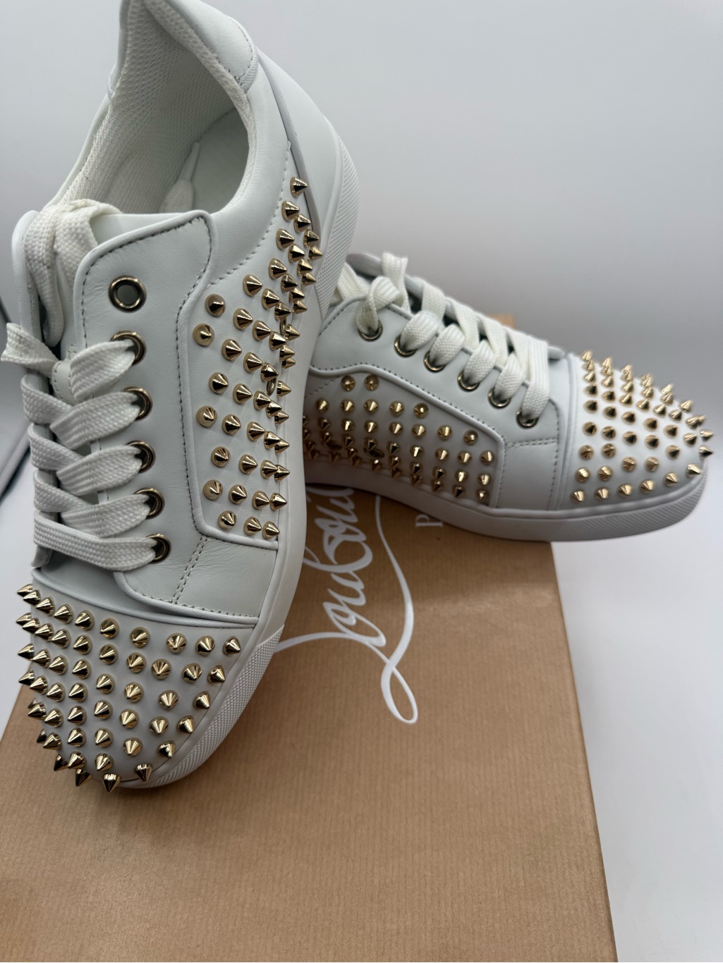Christian Louboutin Vieira Night Spikes Flat Low Top Sneakers Shoes W/Coa